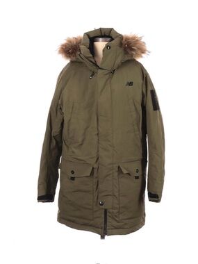 New Balance Olive Green Hooded Parka with Faux Fur Trim